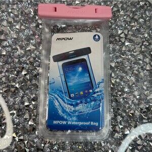 Mpow Pink Waterproof Phone Pouch case waterproof locks light pink clear